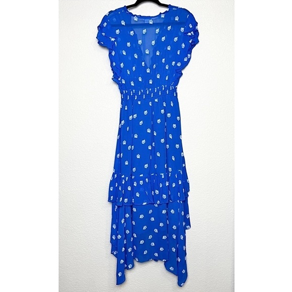 SHOSHANNA‎ Cobalt Floral Embroidered Asymmetric Hem Ruffle Tier Maxi Dress 14 - Picture 7 of 14